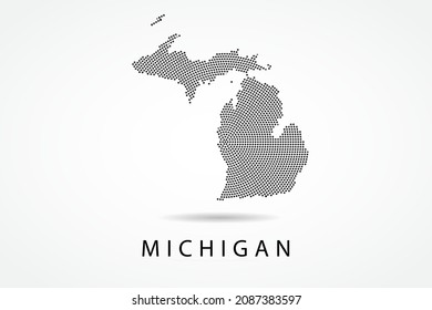 Michigan Map - USA, United States of America Map vector template with Black dots, grid, grunge, halftone style isolated on white background for education, infographic - Vector illustration eps 10