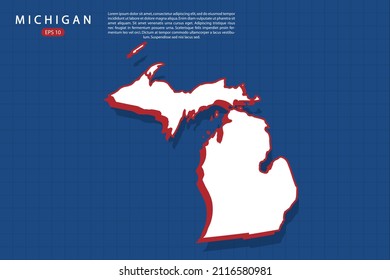 Michigan Map - USA, United States of America map vector template with isometric style with white and red color including shadow on Blue grid background - Vector illustration eps 10