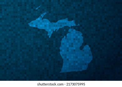 Michigan Map - USA, United States of America Map vector template with technology style isolated on blue pixel background for education, design, website, infographic - Vector illustration eps 10