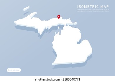 Michigan Map - USA, United States of America Map vector template with isometric style including shadow, white, blue color isolated on blue background for design - Vector illustration eps 10