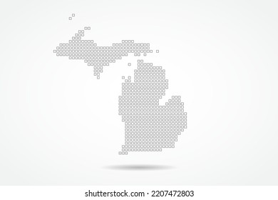 Michigan Map - USA, United States of America Map vector template with square pixel thin black and outline sketch style isolated on white background for education, design - Vector illustration eps 10
