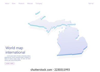 Michigan Map - USA, United States of America Map vector template with isometric style including shadow, purple and blue color isolated on white background - Vector illustration eps 10