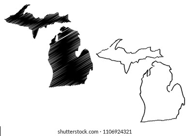Michigan map vector illustration, scribble sketch Michigan map