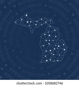 Michigan network style us state map. Vibrant space style, modern design for infographics or presentation.