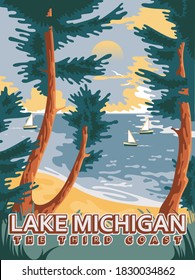 Michigan on a tourist poster in vector. The Third coast