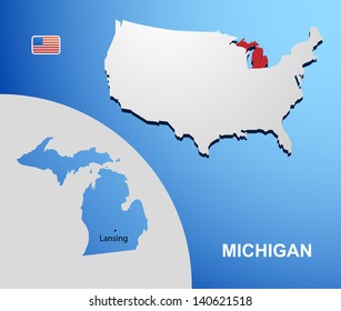 Michigan on USA map with map of the state