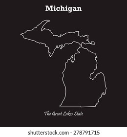 Michigan Outline Map, Stroke. Name Of State. Line Style. Vector EPS8