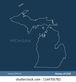 Michigan - Outline States of USA Vector Template, stroke editable Illustration Design. Vector EPS 10.