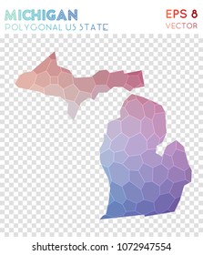 Michigan polygonal, mosaic style us state map. Worthy low poly style, modern design for infographics or presentation.