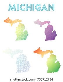 Michigan polygonal US state map. Mosaic style maps collection. Bright abstract tessellation, geometric, low poly, modern design. Michigan polygonal maps for infographics or presentations.