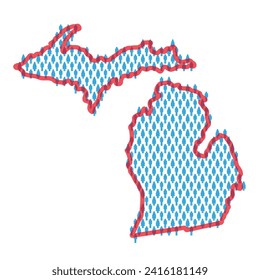 Michigan population map. Stick figures people map with bold red translucent state border. Pattern of men and women icons. Isolated vector illustration. Editable stroke.