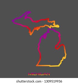 Michigan purple red yellow fluid gradient outline map, stroke. Line style. Vector illustration