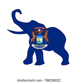 The Michigan Republican elephant flag over a white background