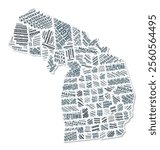 Michigan shape text cloud. State border with shadow on white background. Michigan with counties division in vintage gazette style. Modern vector illustration.