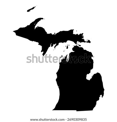 Michigan silhouette map. Michigan USA map vector. Michigan map on white background