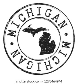 Michigan Silhouette Postal Passport Stamp Round Vector Icon Design Seal badge Illustration.