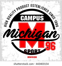 Michigan Sport Division. Vector Graphics and typography t-shirt design for apparel.