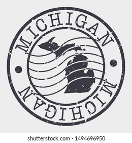 Michigan Stamp Postal. Map Silhouette Seal. Passport Round Design. Vector Icon. Design Retro Travel.