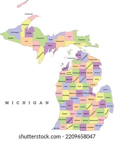 Michigan State Administrative Map Counties Clored Stock Vector (royalty 