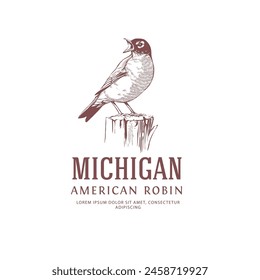 Michigan State Bird Logo American Robin