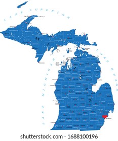 Michigan state detailed political map