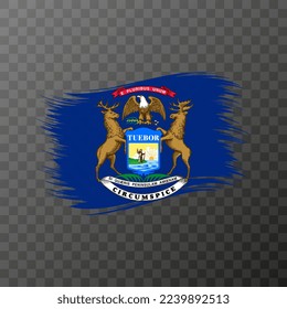 Michigan state flag in brush style on transparent background. Vector illustration.