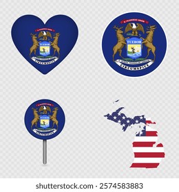 Michigan State Flag Icons Pack. Vector illustration.