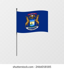 Michigan state flag on flagpole. Vector illustration.