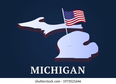 michigan state Isometric map and USA national flag 3D isometric shape of us state Vector Illustration
