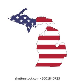 Michigan state map with American national flag on white background