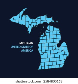 Michigan state map contour silhouette outline vector. Michigan state icon. Pictogram for web page, mobile app. High detailed vector map with counties, Michigan. Michigan USA State thin line icon.