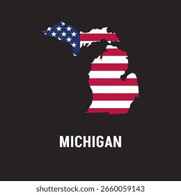 Mapa del contorno del estado de Michigan. Al estilo de la bandera de Estados Unidos.