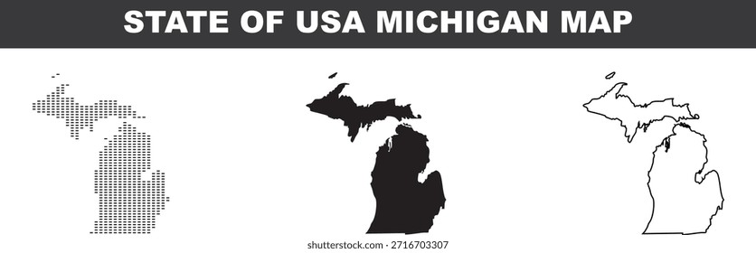 Mapa del estado de Michigan en diferentes estilos sobre fondo blanco colección de mapas de Estados Unidos