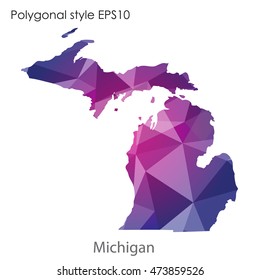 Michigan state map in geometric polygonal,mosaic style.Abstract gems triangle,modern design background. Vector illustration EPS10