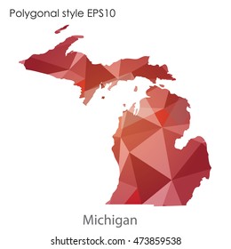 Michigan state map in geometric polygonal,mosaic style.Abstract gems triangle,modern design background. Vector illustration EPS10