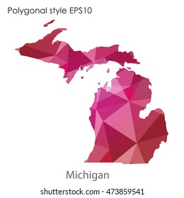 Michigan state map in geometric polygonal,mosaic style.Abstract gems triangle,modern design background. Vector illustration EPS10