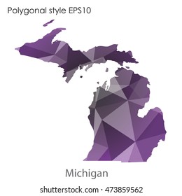 Michigan state map in geometric polygonal,mosaic style.Abstract gems triangle,modern design background. Vector illustration EPS10