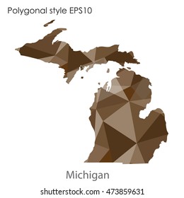 Michigan state map in geometric polygonal,mosaic style.Abstract gems triangle,modern design background. Vector illustration EPS10