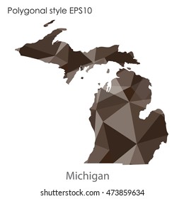 Michigan state map in geometric polygonal,mosaic style.Abstract gems triangle,modern design background. Vector illustration EPS10