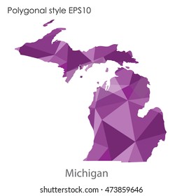 Michigan state map in geometric polygonal,mosaic style.Abstract gems triangle,modern design background. Vector illustration EPS10