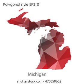 Michigan state map in geometric polygonal,mosaic style.Abstract gems triangle,modern design background. Vector illustration EPS10