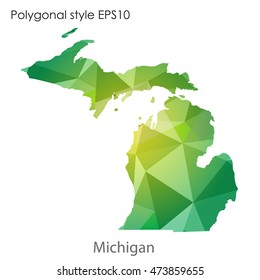 Michigan state map in geometric polygonal,mosaic style.Abstract gems triangle,modern design background. Vector illustration EPS10