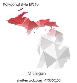 Michigan state map in geometric polygonal,mosaic style.Abstract gems triangle,modern design background. Vector illustration EPS10