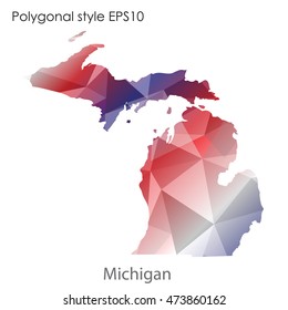Michigan state map in geometric polygonal,mosaic style.Abstract gems triangle,modern design background. Vector illustration EPS10