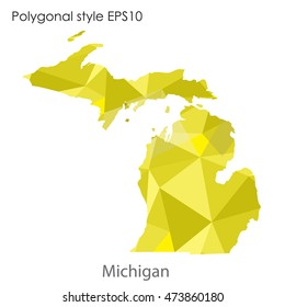 Michigan state map in geometric polygonal,mosaic style.Abstract gems triangle,modern design background. Vector illustration EPS10