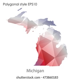 Michigan state map in geometric polygonal,mosaic style.Abstract gems triangle,modern design background. Vector illustration EPS10