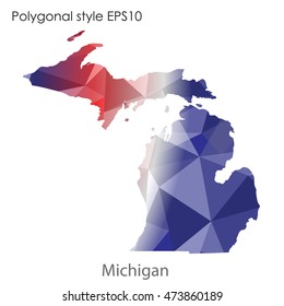 Michigan state map in geometric polygonal,mosaic style.Abstract gems triangle,modern design background. Vector illustration EPS10