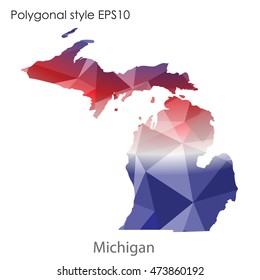 Michigan state map in geometric polygonal,mosaic style.Abstract gems triangle,modern design background. Vector illustration EPS10
