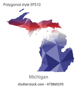 Michigan state map in geometric polygonal,mosaic style.Abstract gems triangle,modern design background. Vector illustration EPS10