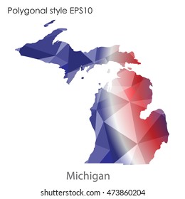 Michigan state map in geometric polygonal,mosaic style.Abstract gems triangle,modern design background. Vector illustration EPS10